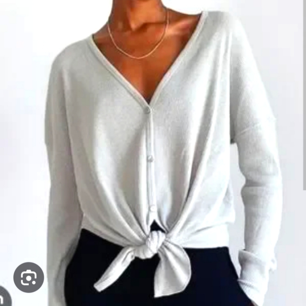 The Group Babton Taurus White Tie-Front Waffle Knit, L